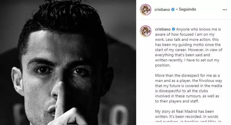 Cristiano Ronaldo se pronuncia sobre o seu futuro.